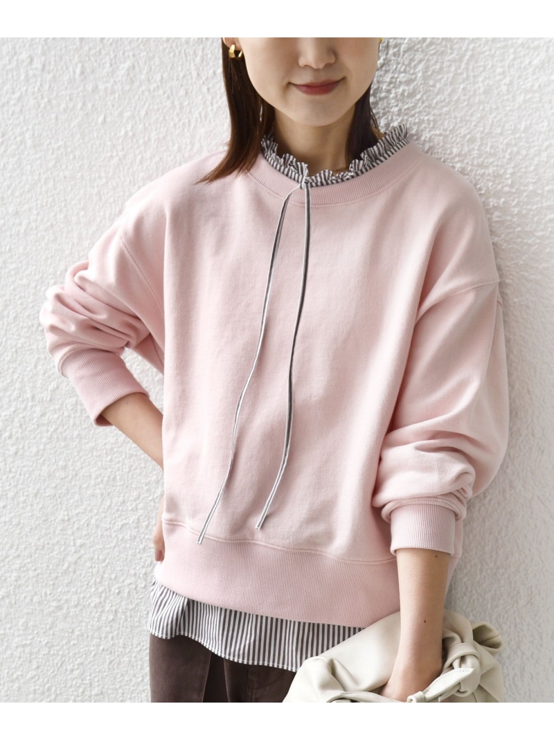 【WEB限定】＜手洗い可能＞ブラウス コンビ スウェット プルオーバー SHIPS WOMEN シップス トップス スウェット・トレーナー ホワイト ネイビー ピンク【送料無料】[ Fashion]