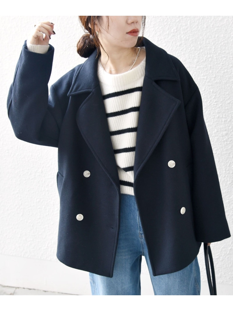 ships any WEB限定ウール ラペル コート ネイビー SHIPS any ネイビー