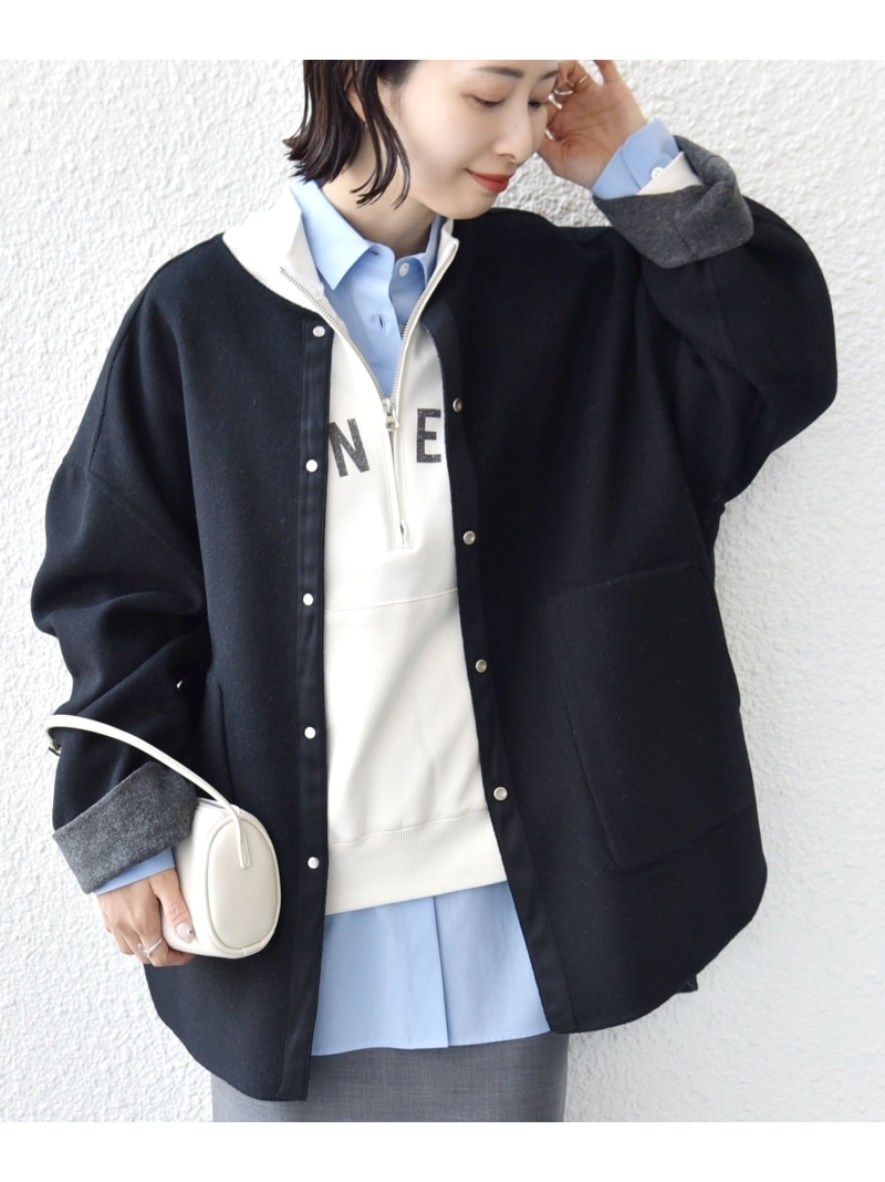【SALE／40%OFF】セミ 梳毛 配色 リバー ノーカラー コート SHIPS WOMEN シップス ジャケット・アウター その他のジャケット・アウター グレー ブラウン【RBA_E】【送料無料】[ Fashion]