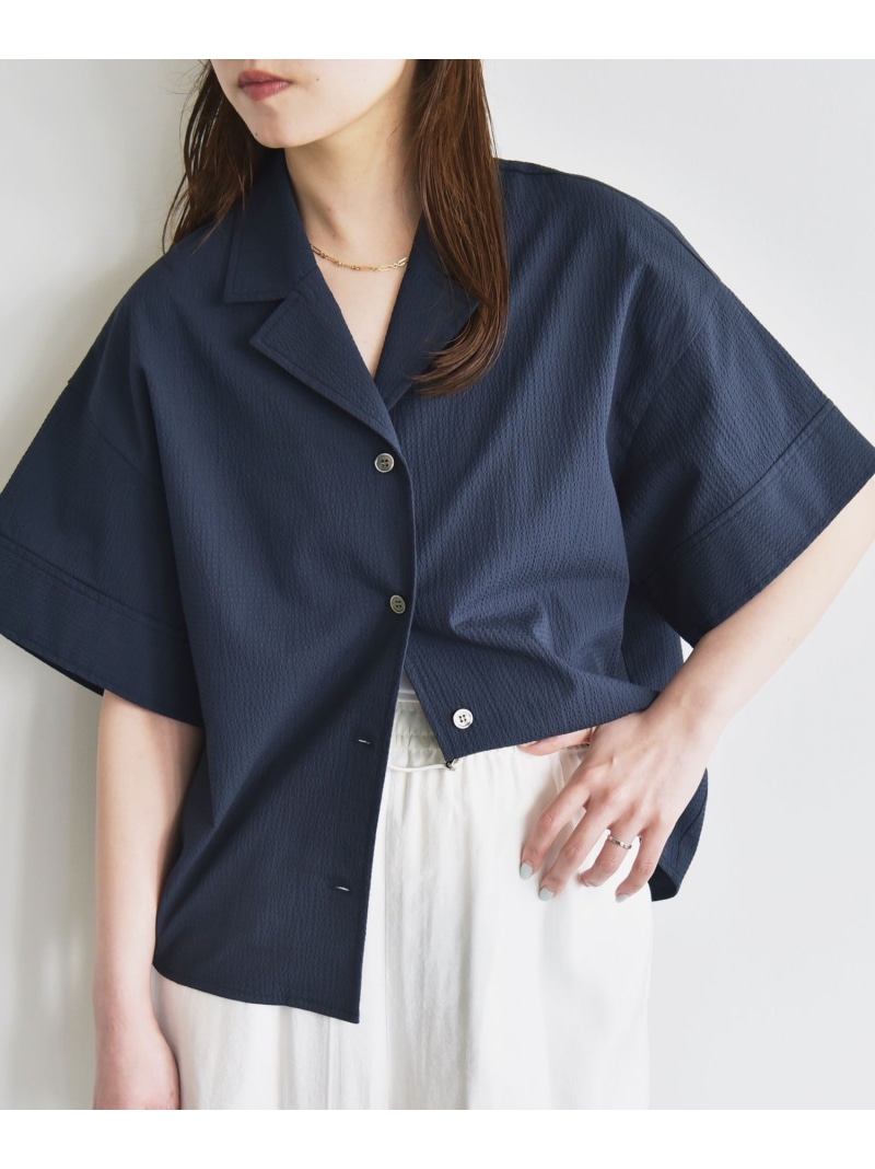 quaranciel:＜洗濯機可能＞ミニサッカー ハーフスリーブ 開襟 シャツ quaranciel シップス トップス シャツ・ブラウス ネイビー ホワイト【送料無料】[ Fashion]