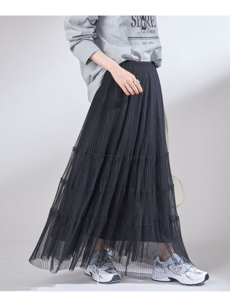【SALE／30%OFF】＜室内用便器能力のある＞チュール 筋目 ティアード スコート SHIPS WOMEN シップス スコート ロング・マキシスコート 黒いこと ぶどう酒赤いこと【RBA_E】【貨物輸送無料】[ Fashion]