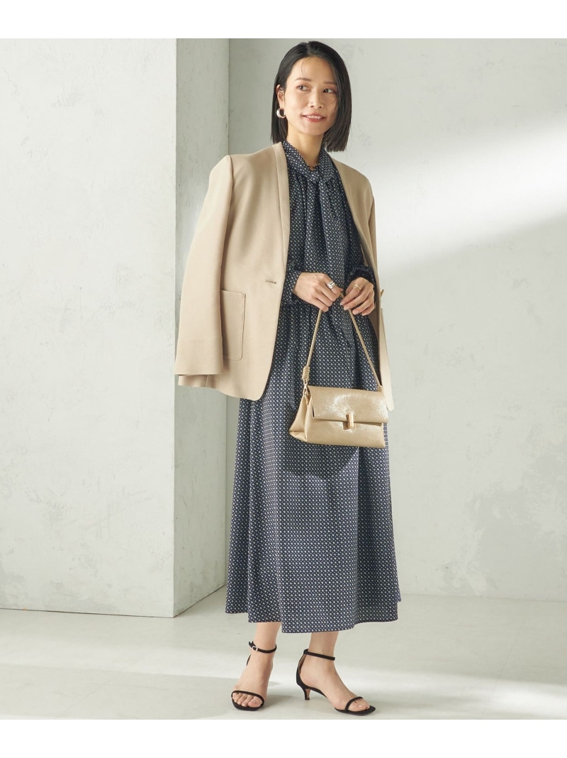 ＜手洗い可能＞2WAY プリント タイ 長袖 ワンピース SHIPS WOMEN シップス ワンピース・ドレス ワンピース ベージュ ネイビー【送料無料】[ Fashion]