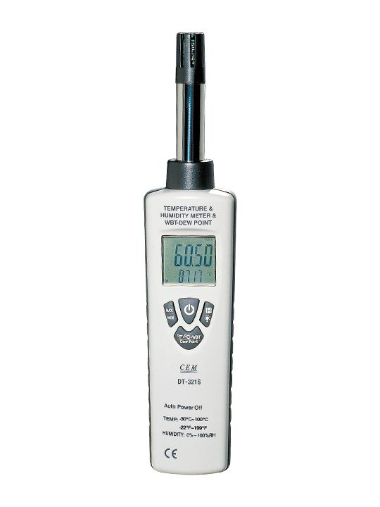 CEM DT-321S デジタル温湿度計 LCDディスプレイ 気温 湿度 露点温度 湿球温度 自動停止機能 電池消耗表示 最高・最低値表示 自動停止機能 軽量 1年無償保証 高解像 精密機械 保管湿度測定 空調システム
