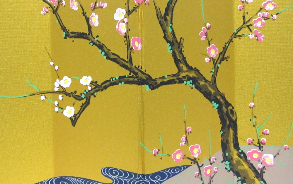 和雑貨 和風インテリア 海外向け おみやげ四曲利久屏風 紅白梅図 Educaps Com Br