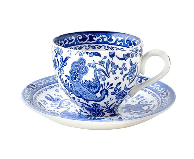 人気商品!!【送料無料】【即納可!!】再入荷しました♪ イギリス製 Burleigh バーレイ社 Blue Regal Peacock ブルーリーガルピーコック カップ＆ソーサー ティーカップ コーヒーカップ 洋食器 英国食器 　孔雀 クジャク おしゃれ ※ギフトボックス別売り