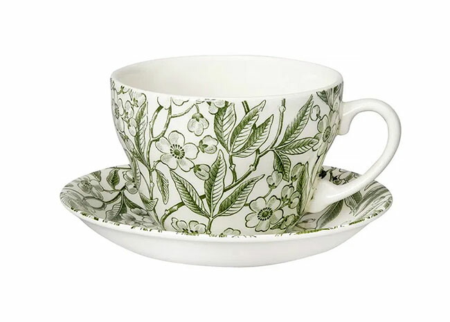 【貨物輸送無料】【即納可!!】再入荷しました♪連合王国製 Burleigh バーレイ社 Green Prunus  グリーンプルナス ブレックファーストカップ＆平円盤  優勝杯＆平円盤 吸いもの優勝杯 洋食器 連合王国食器 速見表お召しもの かっこ良い ※差し上げ物ボックス席別売り キッチン用品・食器・調理器具-コーヒー・お茶用品