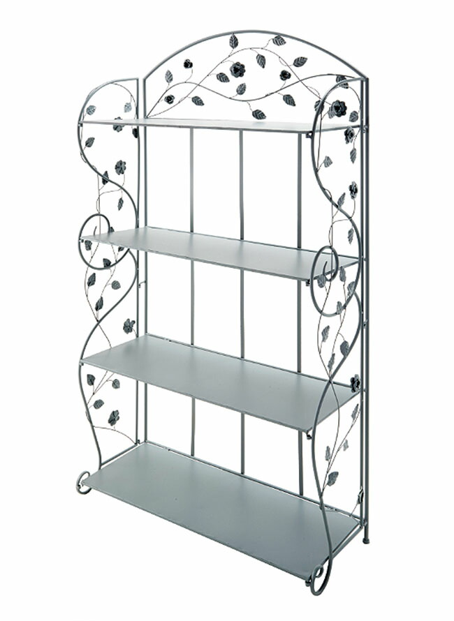 ロココ♡ホワイト シャビー♦️アイアン 4段シェルフ♦️折り畳み可