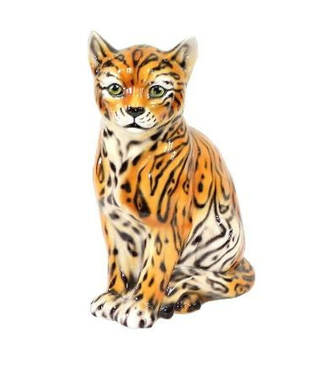 【送料無料】イタリア製　陶器アニマル『オセロット』Ocelot　ヤマネコ　動物　アニマル　インテリア　置物　オブジェ　動物置物　アニマル置物　サイズ：H40cm｜カーテン・インテリア シロヤマ
