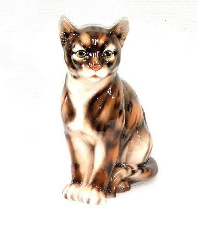 【送料無料】イタリア製　陶器アニマル『トラネコ』虎猫　虎ネコ　タビー　ネコ　ねこ　キャット　動物　アニマル　インテリア　置物　オブジェ　動物置物　アニマル置物　サイズ：H40cm｜カーテン・インテリア シロヤマ