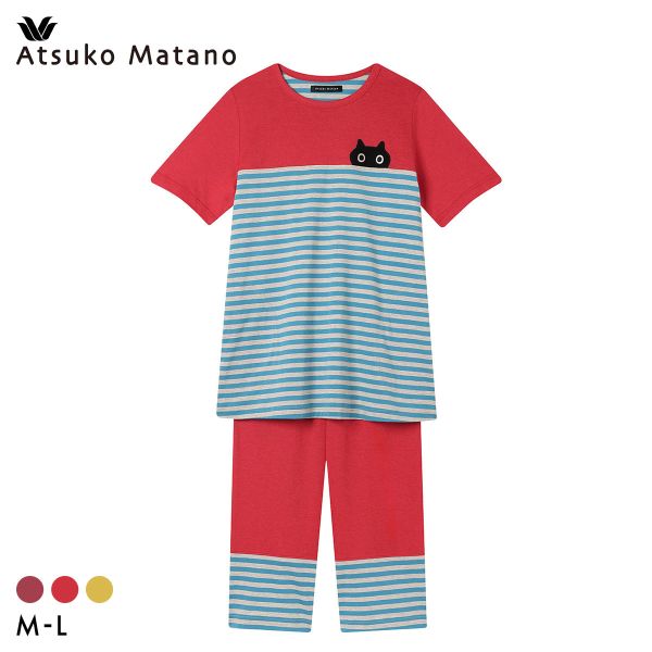 【20%OFF・7/27 09:59まで】 ワコール Wacoal マタノ アツコ ATSUKO MATANO ネコ ボーダー パジャマ ML 綿 ナイティ パジャマ 上下セット レディース 全3色 M-L ギフト プレゼント ルームウェア セットアップ ev_sp_20｜SHIROHATO（白鳩）