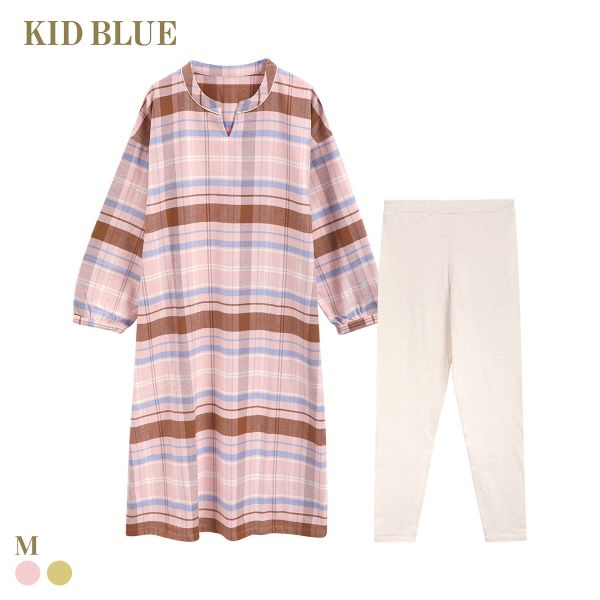 キッドブルー 25ネルチェック 長袖 ワンピース ルームウェア パジャマ KID BLUE レディース 全2色|SHIROHATO(白鳩)