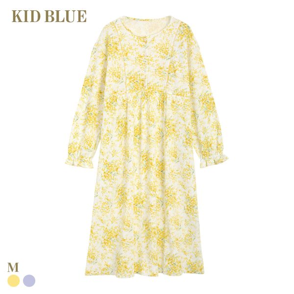 キッドブルー ワッフルミモザ ワンピース 長袖 ネグリジェ ナイティ ルームウェア パジャマ レディース KID BLUE 全2色