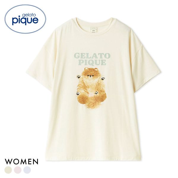 ジェラートピケ レディース ドッグワンポイントTシャツ ジェラピケ パジャマ ルームウェア gelato pique 全3色 母の日 ギフト プレゼント