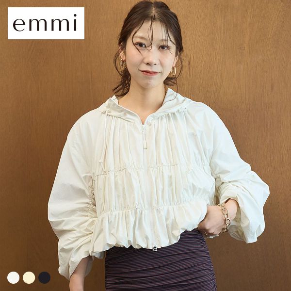 エミ Movique シャーリングブルゾン 撥水 UVカット 接触冷感 emmi レディース 全3色