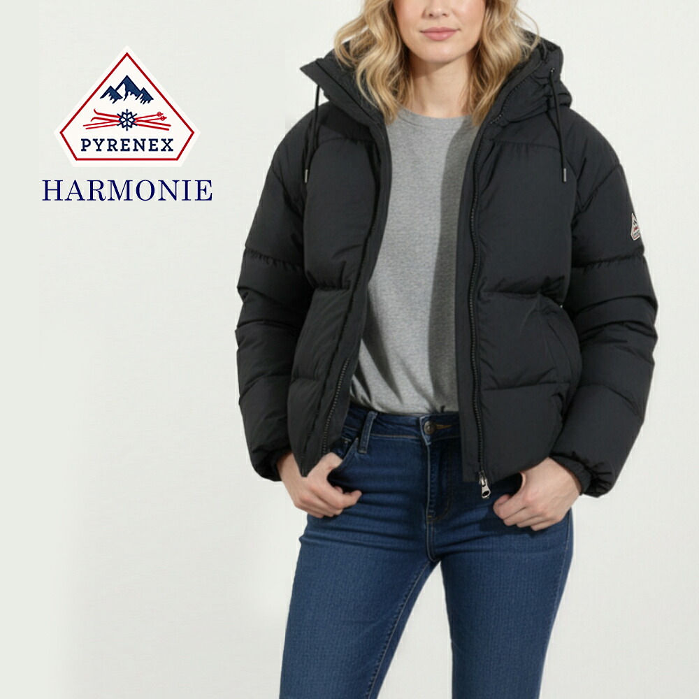 ピレネックス PYRENEX アルモニ HARMONIE ダウンジャケット レディース きれいめ ダウン ジャケット フード アウター 女性 WOMEN's ブラック 黒 ブランド ショート丈｜シロクロ【白黒Tシャツ専門】