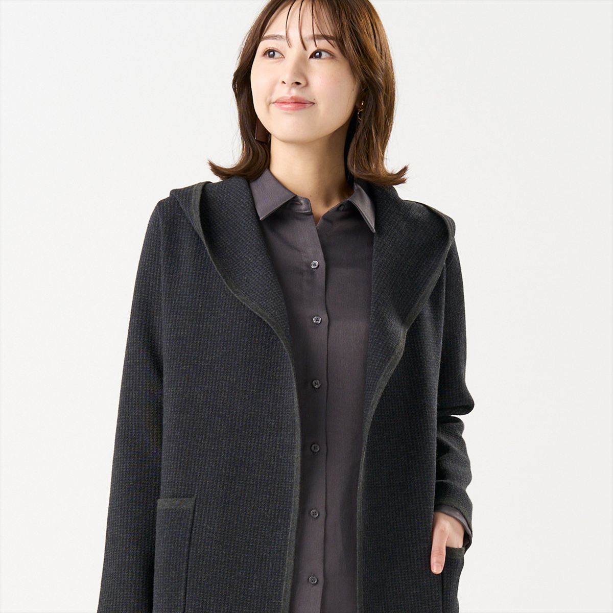 【9%OFF】【SALE】【公式】東京シャツ アウター 千鳥格子柄ジャカード フード付き コーディガン レディース