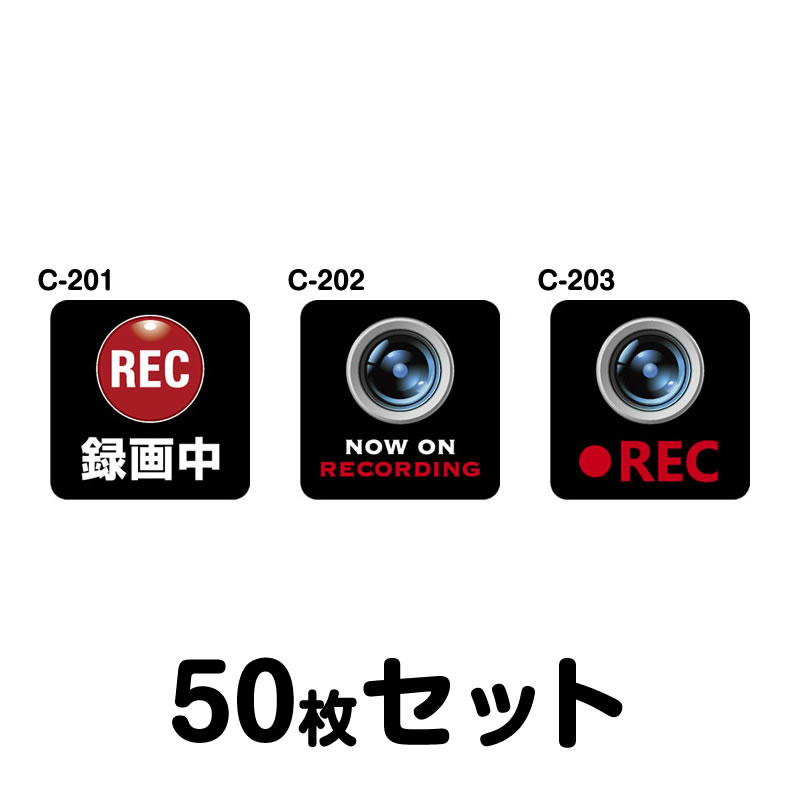ドライブレコーダーステッカー（車内用）・50枚書き割り W120mm×H120粍 C-201／C-202／C-203 ドラレコ 運転レコード盤積み上げる 録画中 車 あおり動かす押しとどめる 此れから 投機的動かす 打つ手 消印 四角四面 真四角 幅12珊