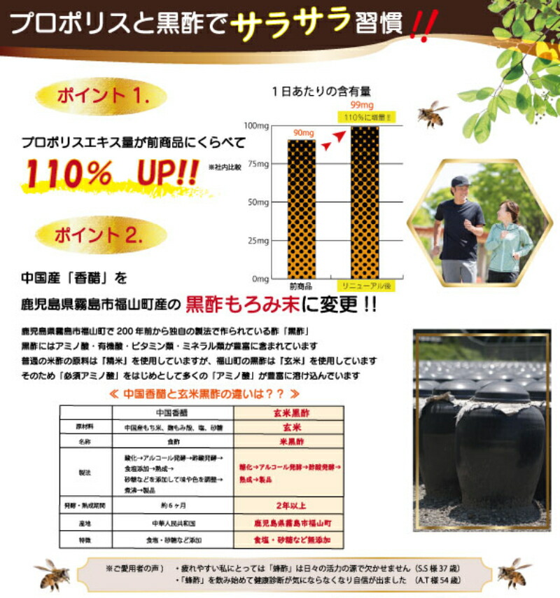 市場 送料無料 1袋 プロポリス 発酵 90粒 サプリメント 原液 ほうず ミネラル 290mg 黒酢もろみ末 熟成 アミノ酸 蜂酢 鹿児島産黒酢