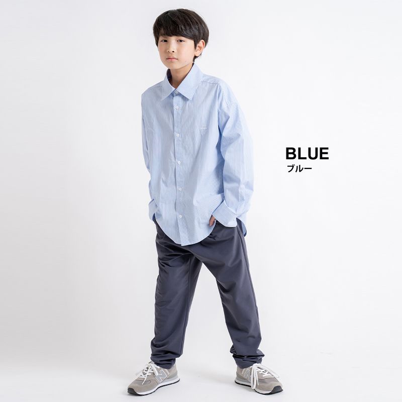ストライプ・ロゴ刺繍長袖シャツ 子供服 男の子 カジュアル キッズ ジュニア 140cm 150cm 160cm 170cm グラソス トップス 