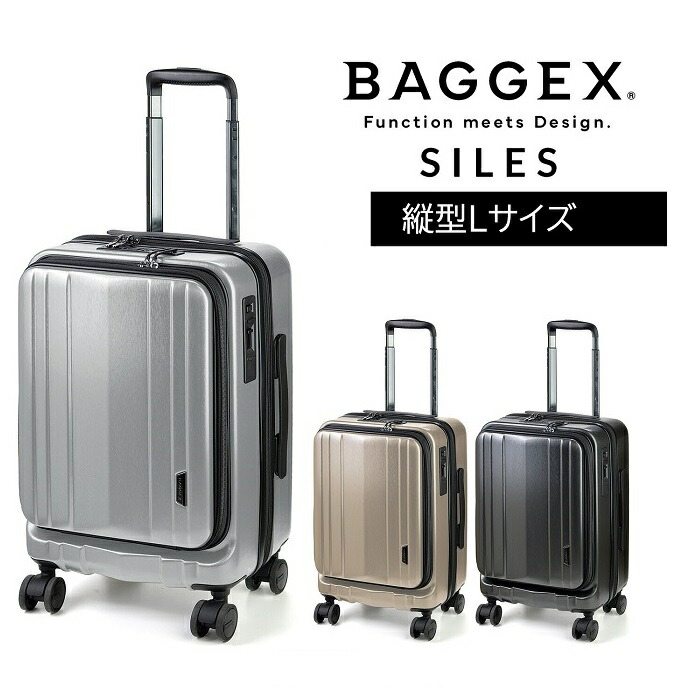 キャリーケース メンズ スーツケース フロント ストッパー 静音 機内持ち込みOK BAGGEX ブランド ブラック シルバー