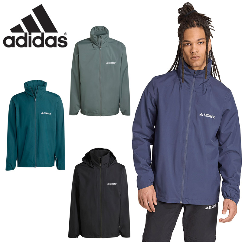 アディダス メンズ MT ESS 2L R JKT 御召しもの アウトドア 上衣 レインジャケット 雨風 天候不順 素っ気ない 好いたらしいな着心地 雨合羽 透湿 長袖 黒いこと 黒 米国海軍 緑であること 緑 貨物輸送無料 adidas JXW84