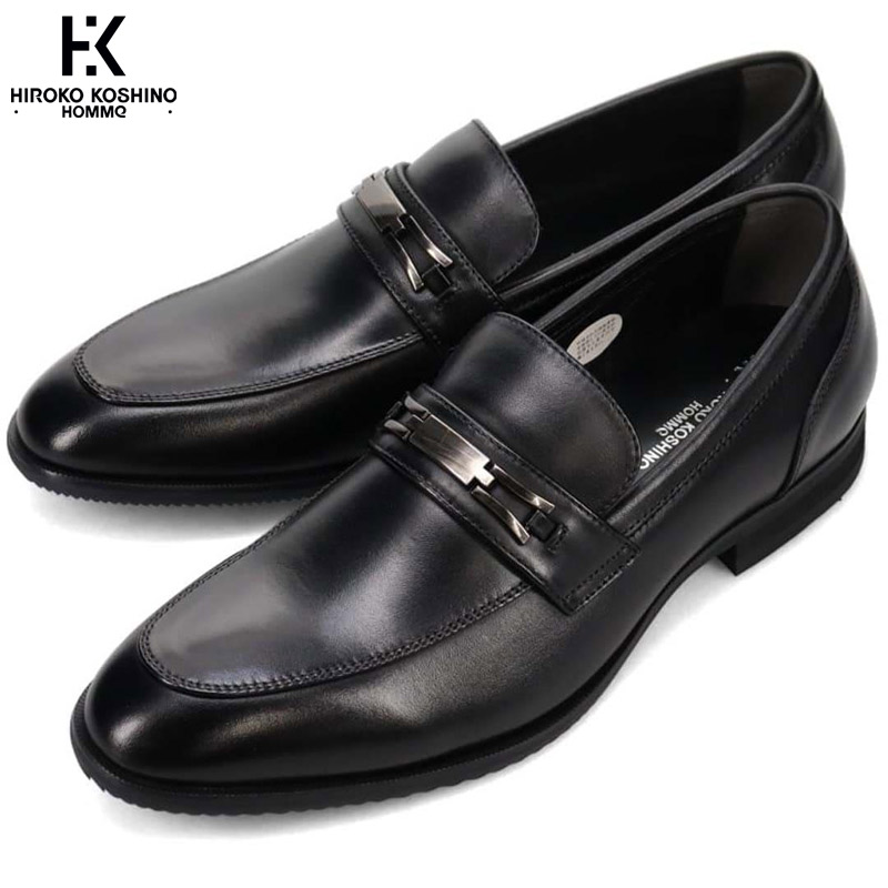 3E相当 幅広 ワイド ヒロココシノ オム メンズ HIROKO KOSHINO HOMME メンズ エレガント ビット付きローファー ローファー 靴 シューズ スクール 通学 ブラック 黒 送料無料 HIROKO KOSHINO HOMME HR5007