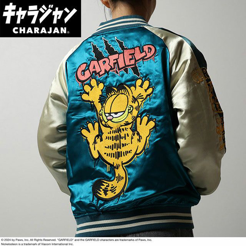 キャラジャン charajan 丸眞 メンズ レディース ガーフィールド クローマーク アパレル garfield キャラクター スカジャン 上着 ジャケット お土産 ブルー 青 送料無料 MARUSHIN 3995002600