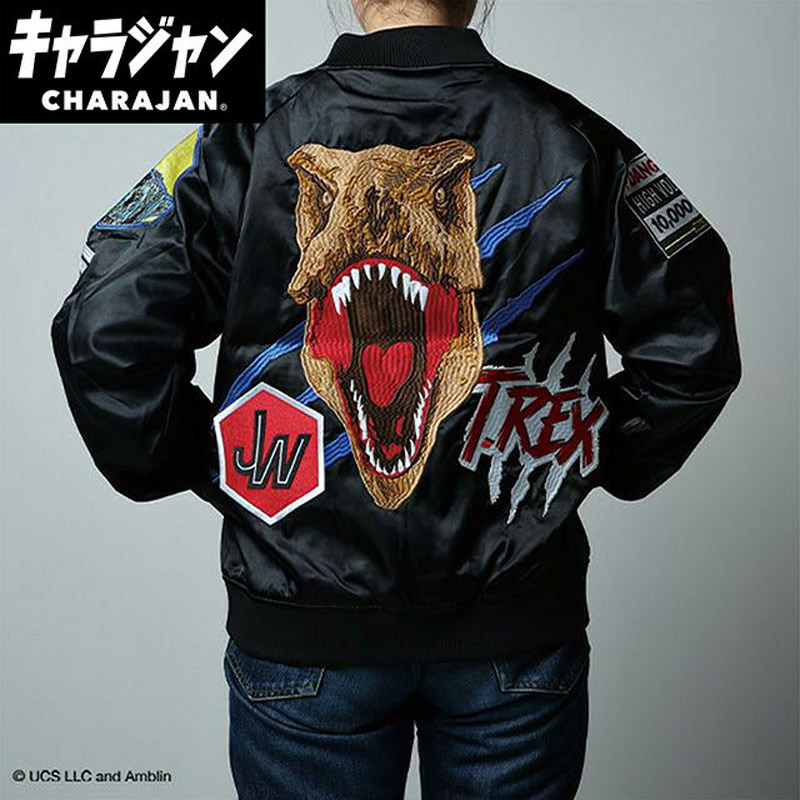 キャラジャン charajan 丸眞 メンズ レディース ジュラシック・ワールド ダイナソーフェイス アパレル スカジャン 上着 キャラクター お土産 ブラック 黒 送料無料 MARUSHIN 4985012600
