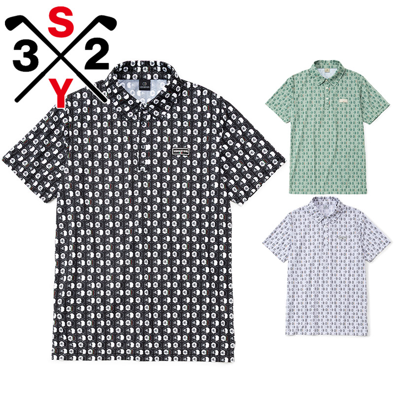 SY32 メンズ GRAPHIC POLO アパレル ゴルフ トップス 半袖 吸水速乾 撥水 カジュアル 運動 スポーツ ホワイト 白 ブラック 黒 グリーン 緑 送料無料 SYthirty-two SYG-26S1-22A