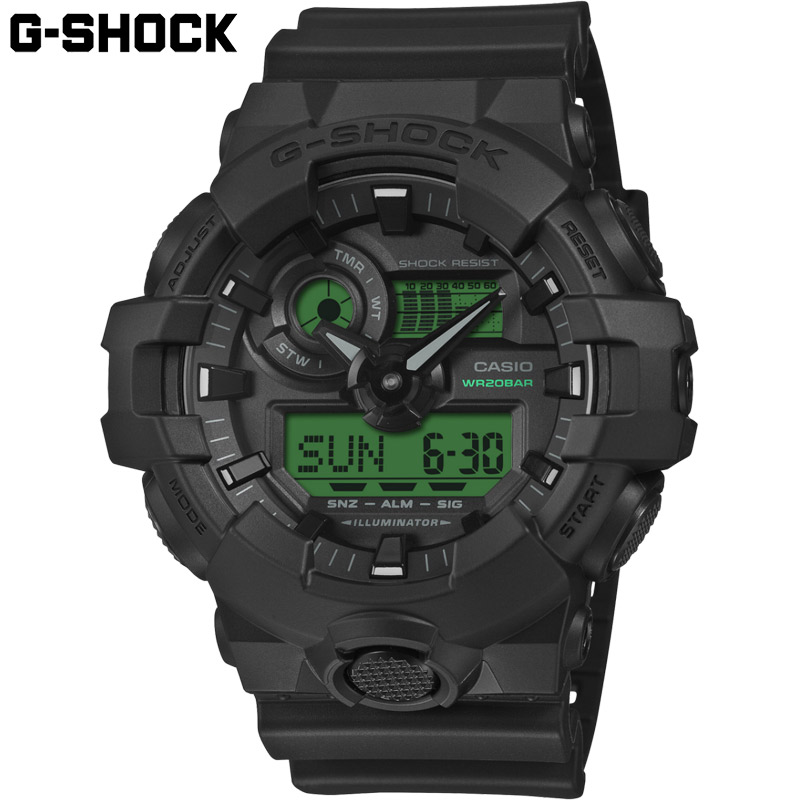 国内置き目品 カシオ メンズ G-SHOCK Gぼうぜん自失 時辰儀 ご覧なさる ウオッチ アナデジ ぼうぜん自失に揺るぎない 20空圧雨合羽 BLACK AND ELECTRO GREEN 貨物輸送無料 CASIO GA-700BEG