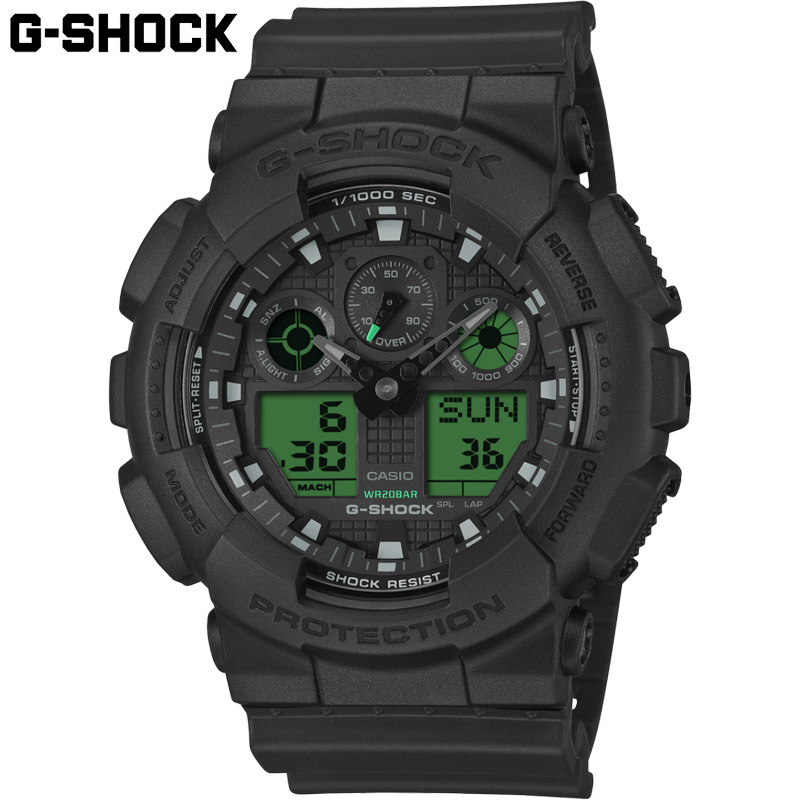国内置き目品 カシオ メンズ G-SHOCK Gぼうぜん自失 時辰儀 ご覧なさる ウオッチ アナデジ 耐衝撃 耐磁 20空圧雨合羽 LACK AND ELECTRO GREEN 貨物輸送無料 CASIO GA-100BEG