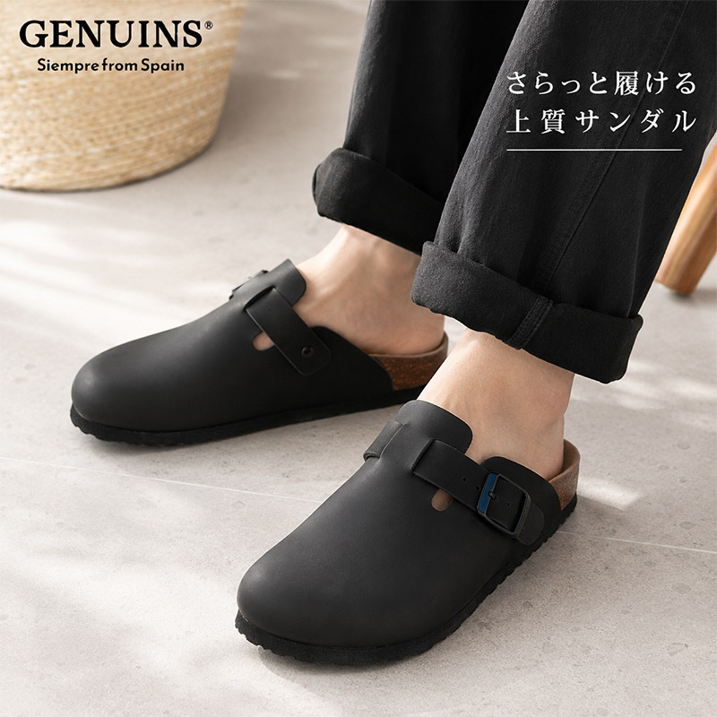 GENUINS メンズ レディース RIVA ファッションサンダル 【2026年春夏モデル】 サンダル 靴 シューズ クロッグ サボ レザー カジュアル ブラック 黒 送料無料 GENUINS G104397JP|子供靴専門店シューアイキッズ