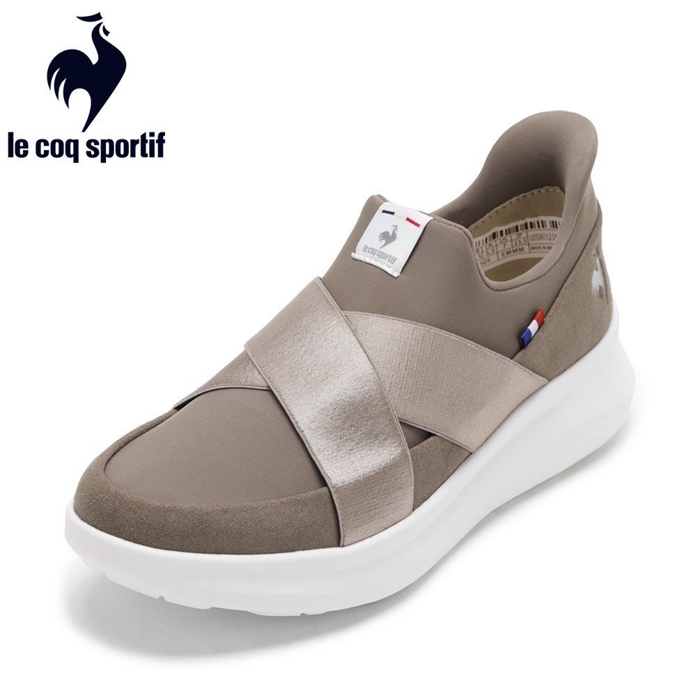 【全品P5倍！21日～24日】ルコックスポルティフ le coq sportif LU5SSN21LZ レディース靴 靴 シューズ 3E スニーカー スリッポン ランニングシューズ LCS マルヌ ダブルベルトスリッポン SI 軽量 消臭 さっと履ける ローカットスニーカー ゴム 屈曲性 グレー&times;ホワイト｜靴・チヨダ店