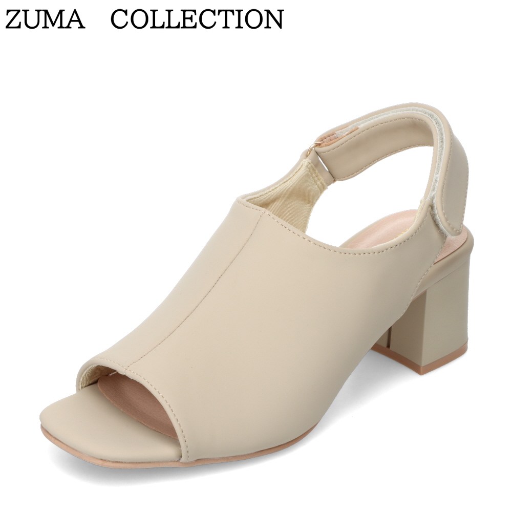 ズマコレクション zuma collection KT-6205 レディース靴 靴 シューズ 2E パンプス サンダル バック ストラップ ベルト オフィス 通勤 ビジネス チャンキーヒール スクエアトゥ モード ベージュ