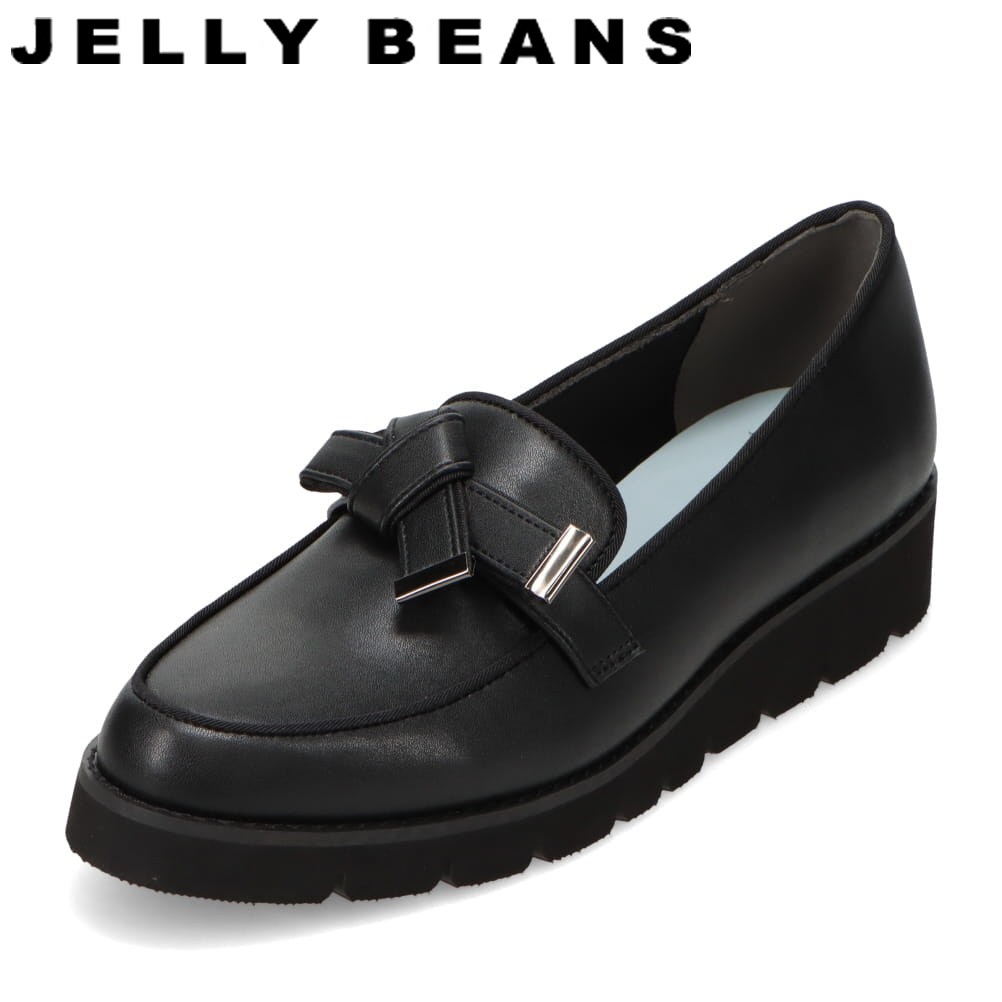 【全品P5倍！6日～9日まで】ジェリービーンズ JELLY BEANS JB-61115 レディース靴 靴 シューズ 2E ローファー クッション性 厚底 ボリュームソール リボン ゴールド 金具 トレンド ブラック