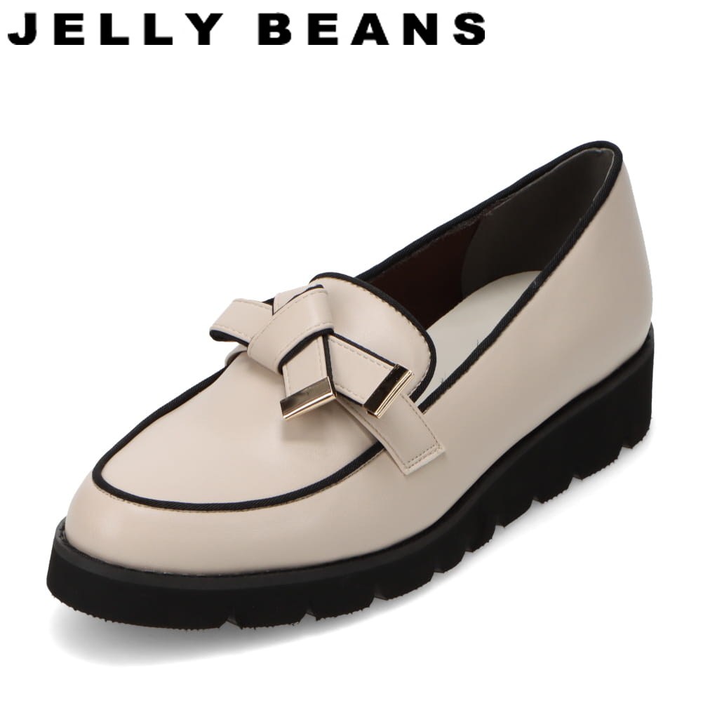 【全品P5倍！6日～9日まで】ジェリービーンズ JELLY BEANS JB-61115 レディース靴 靴 シューズ 2E ローファー クッション性 厚底 ボリュームソール リボン ゴールド 金具 トレンド アイボリー