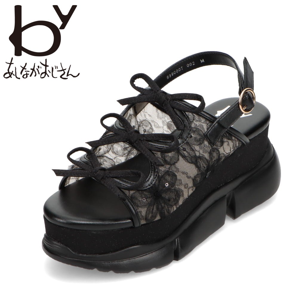 【全品P5倍！17日09:59まで】アシナガオジサン byあしながおじさん 8990007 レディース靴 靴 シューズ 2E相当 サンダル スポーツ ストラップ 厚底 リボン レース チュール フラワー かわいい グリッター ラメ キラキラ 人気 ブランド ブラック×コンビ