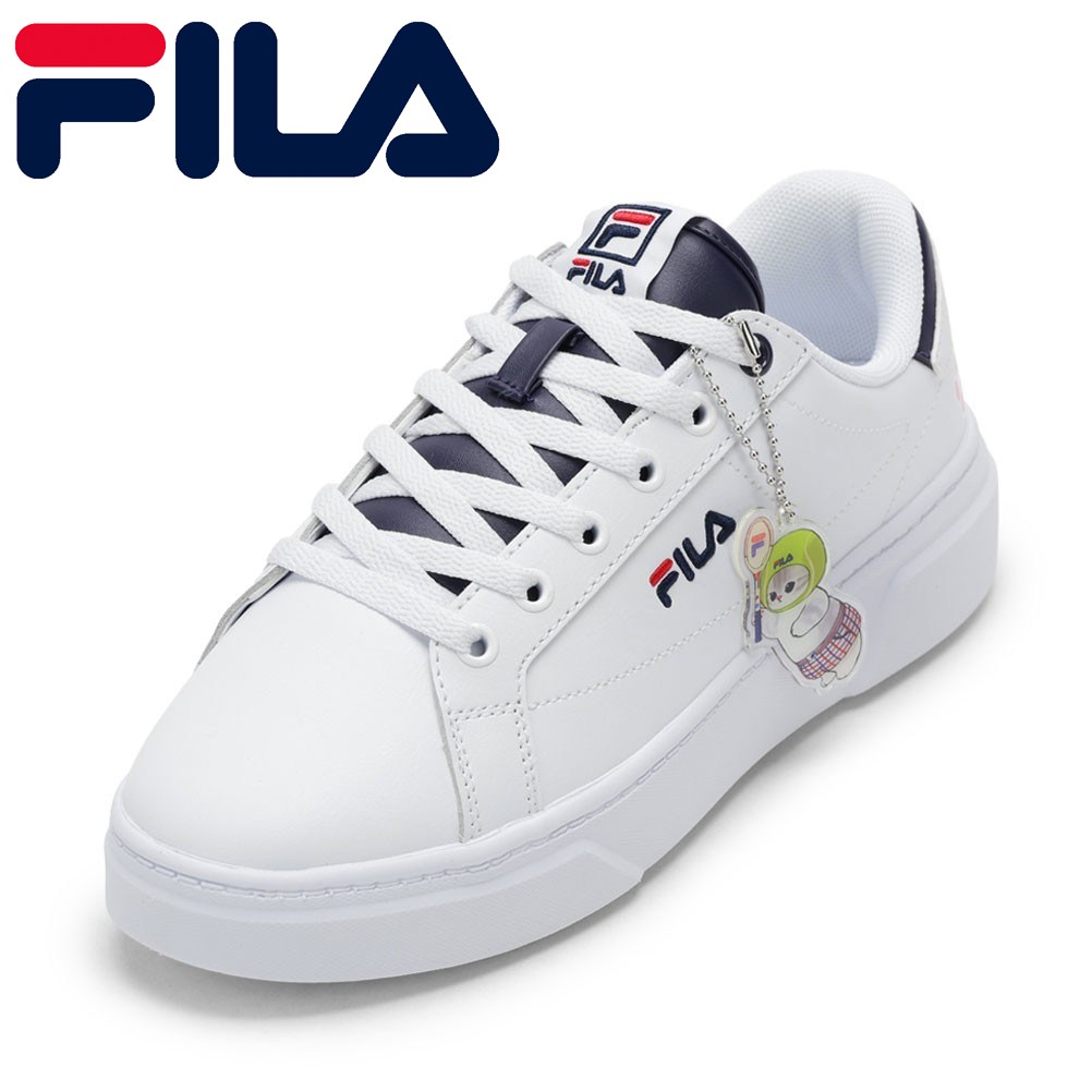 【全品P5倍！6日～9日まで】フィラ FILA FM0101961100 レディース靴 靴 シューズ 2E スニーカー コート シューズ モフサンド mofusand コラボ COURT P X mofusand チャーム パーツ キーホルダー ローカットスニーカー 人気 ブランド ホワイト×ネイビー