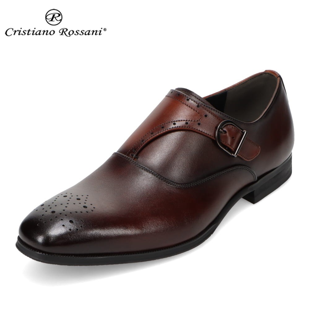 クリスチアーノ・ロザーニ Cristiano Rossani CRA4001 メンズ靴 靴 シューズ 3E ビジネスシューズ 革靴 通勤 オフィス モンクストラップ ベルト バックル パンチング クラシック ブラウン×ダークブラウン