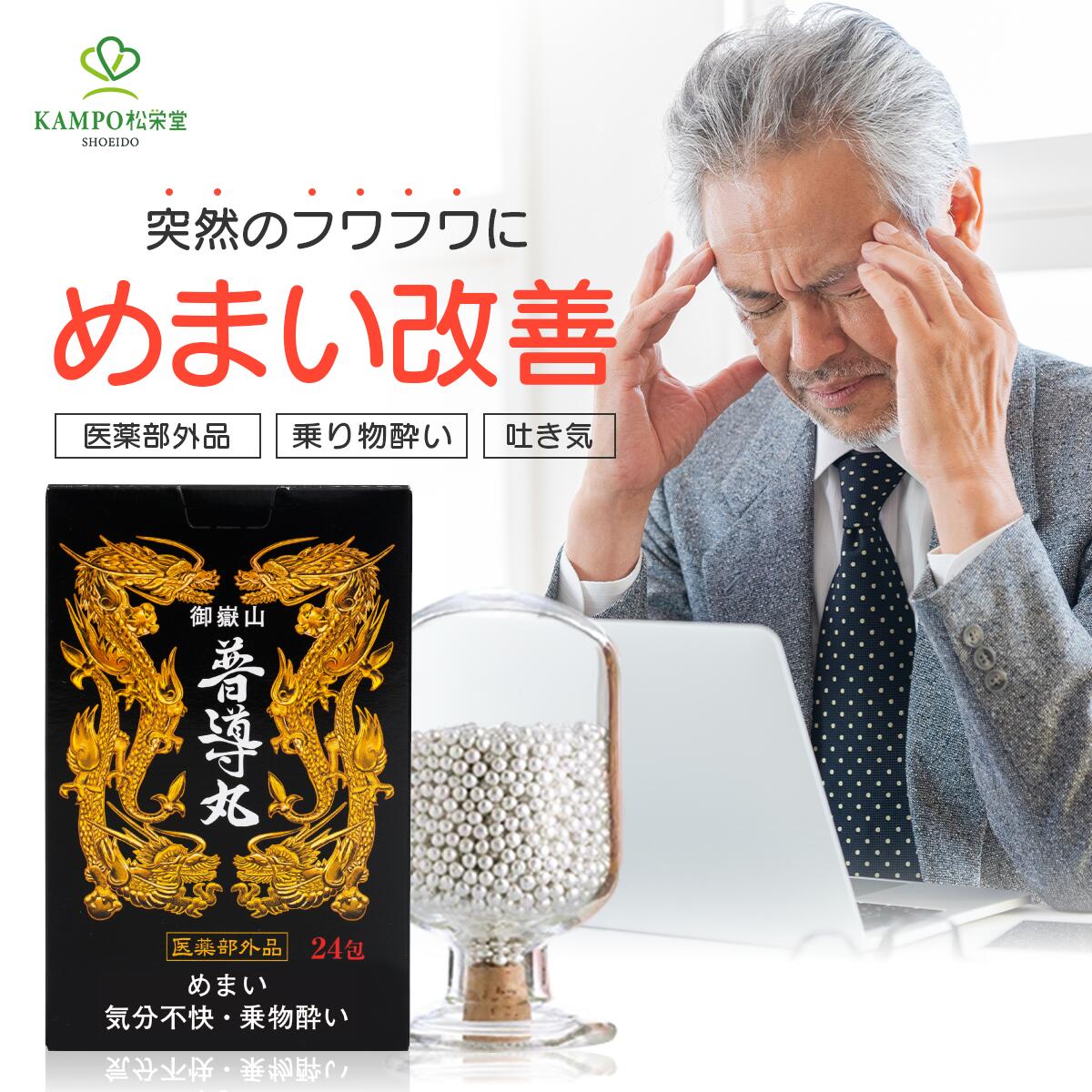 【LINE追加で最大500円オフ】 めまい 立ちくらみ に 普導丸 ふどうがん 20粒×24包 漢方薬 眩暈 目眩 ふらつき 丸剤 嘔吐 吐き気 乗り物酔い 二日酔い 予防 胸つかえ ゆらぎ世代 夏バテ 胸焼け 更年期 生薬 サプリ サプリメント 医薬部外品 黒パッケージ 日野製薬