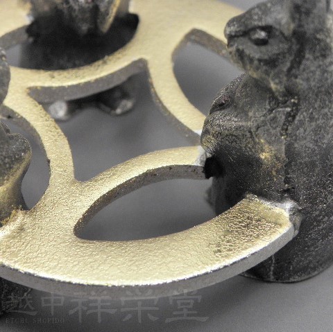 金谷宗林作高岡唐銅蓋置七宝うさぎ木箱入り茶道具