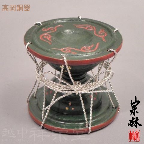 【日本製】金谷宗林作 高岡 唐銅蓋置 銀線 鼓 緑 本漆蒔絵|越中祥栄堂