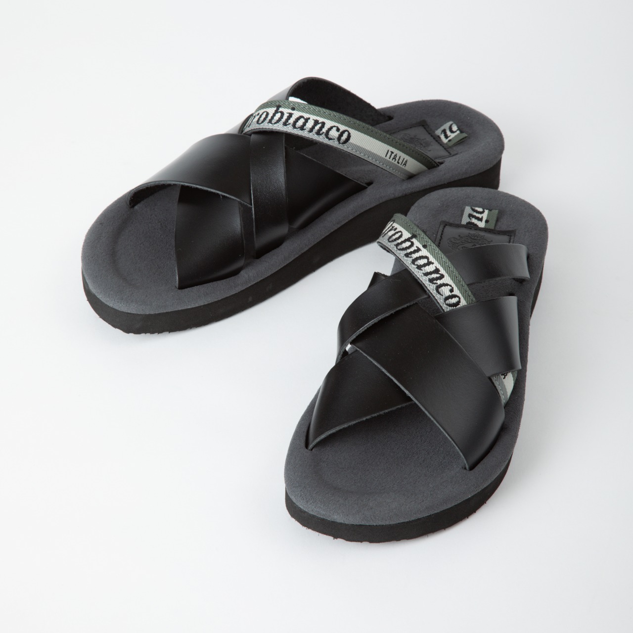 【★ポイント10倍！】 Orobianco KURAMAE2 [ Oversize Cross Sandal ] BLK/GRYorobianco オロビアンコ ファッション サンダル レザーサンダル メイドインジャパン 日本製 履きやすい アウトドア リゾート｜SHOEISM