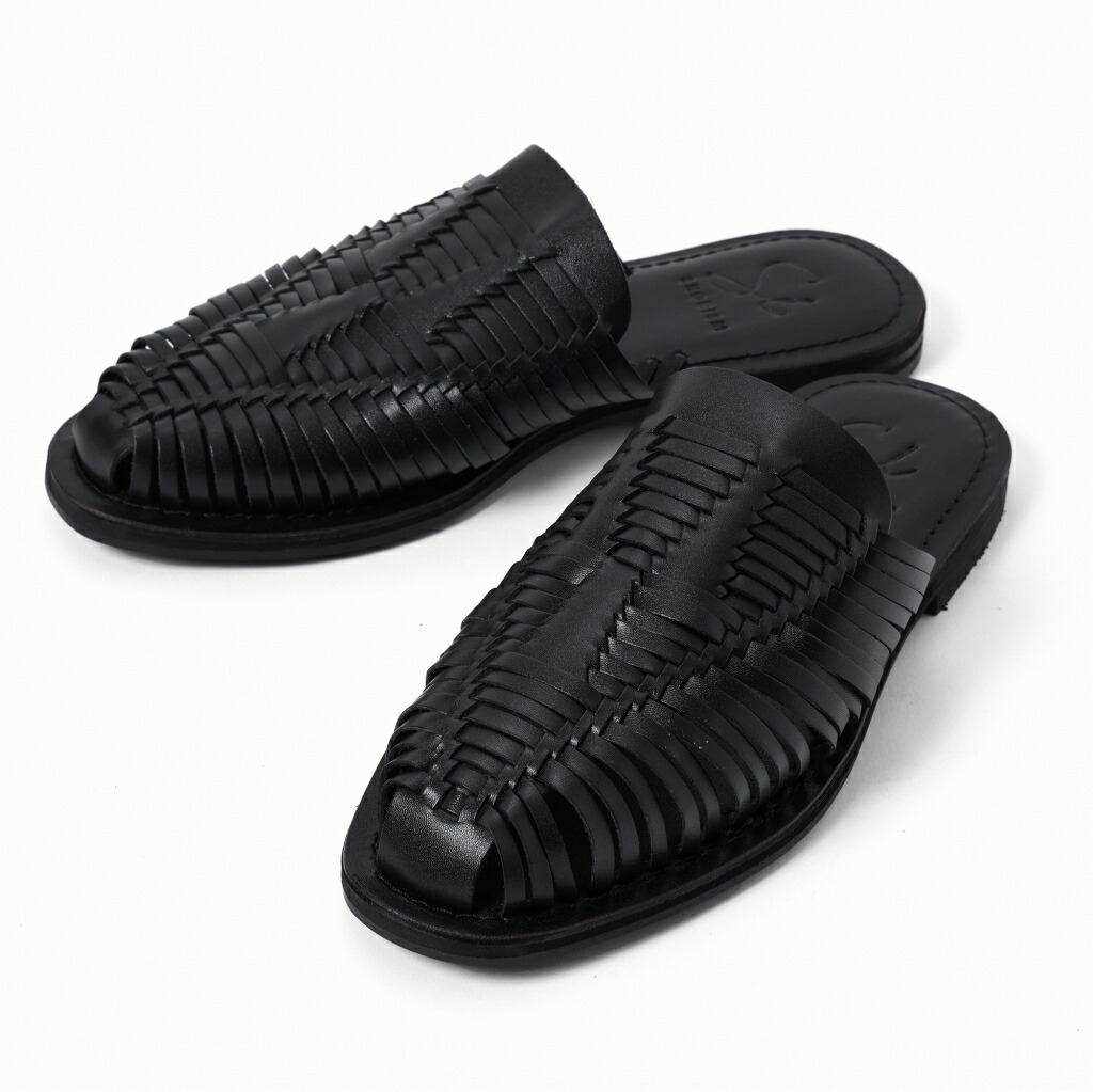 【★ポイント10倍！】 Si -shoeism- DE1504 [ Huaraches Mule ] ALL BLACKシューイズム ワラッチ ミュール サンダル レザー カジュアル｜SHOEISM