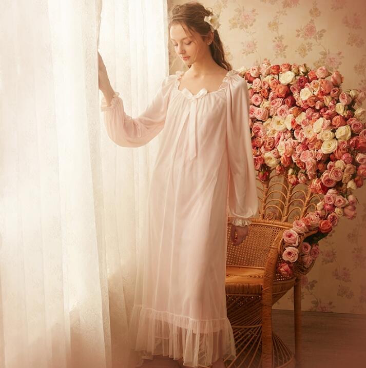 送料無料 ネグリジェ 長袖 お嬢様 フリル リボン セクシー パジャマ ルームワンピース 着心地良い レディース ルームウェア 春夏秋 可愛い 寝間着 柔らか エレガント 快適パジャマ 部屋着 寝巻き オシャレ きれいめ ワンピース 姫系 女性用 大人 ネグリジェ お洒落