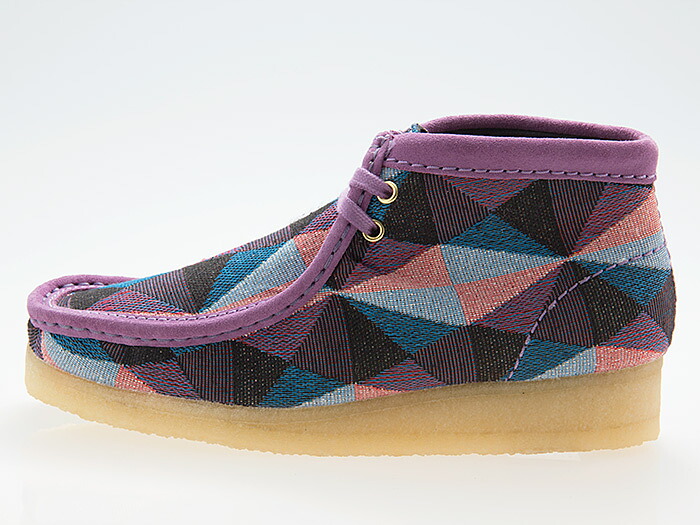 クラークス CLARKS ORIGINALS WOMENS WALLABEE BOOT ウィメンズ ワラビー ブーツ レディース 女性用 TEXTILE UPPER テキスタイル アッパー PURPLE/MULTI COLOR COMBI パープル/マルチカラー #26164608|ShoeLike