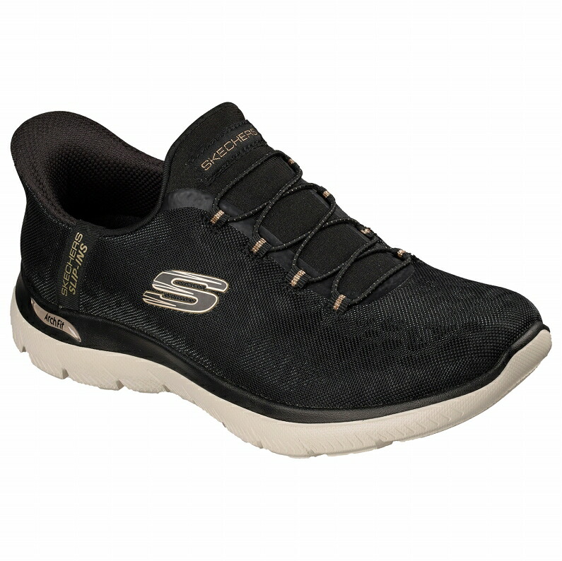 SKECHERS スケッチャーズ スリップインズ レディース スニーカー 150750W BKGD アーチフィット サミッツ - ラックス レオパード ブラック/ゴールド WIDE FIT｜靴のシューマート