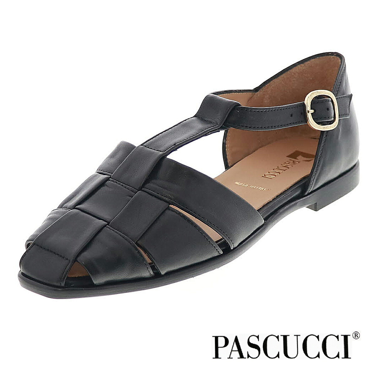 PASCUCCI パスクッチ グルカサンダル ストラップ 8073 レディース コンフォート サンダル レザー 歩きやすい 靴 フラットヒール イタリア製 ブラック 黒|靴のシューマート