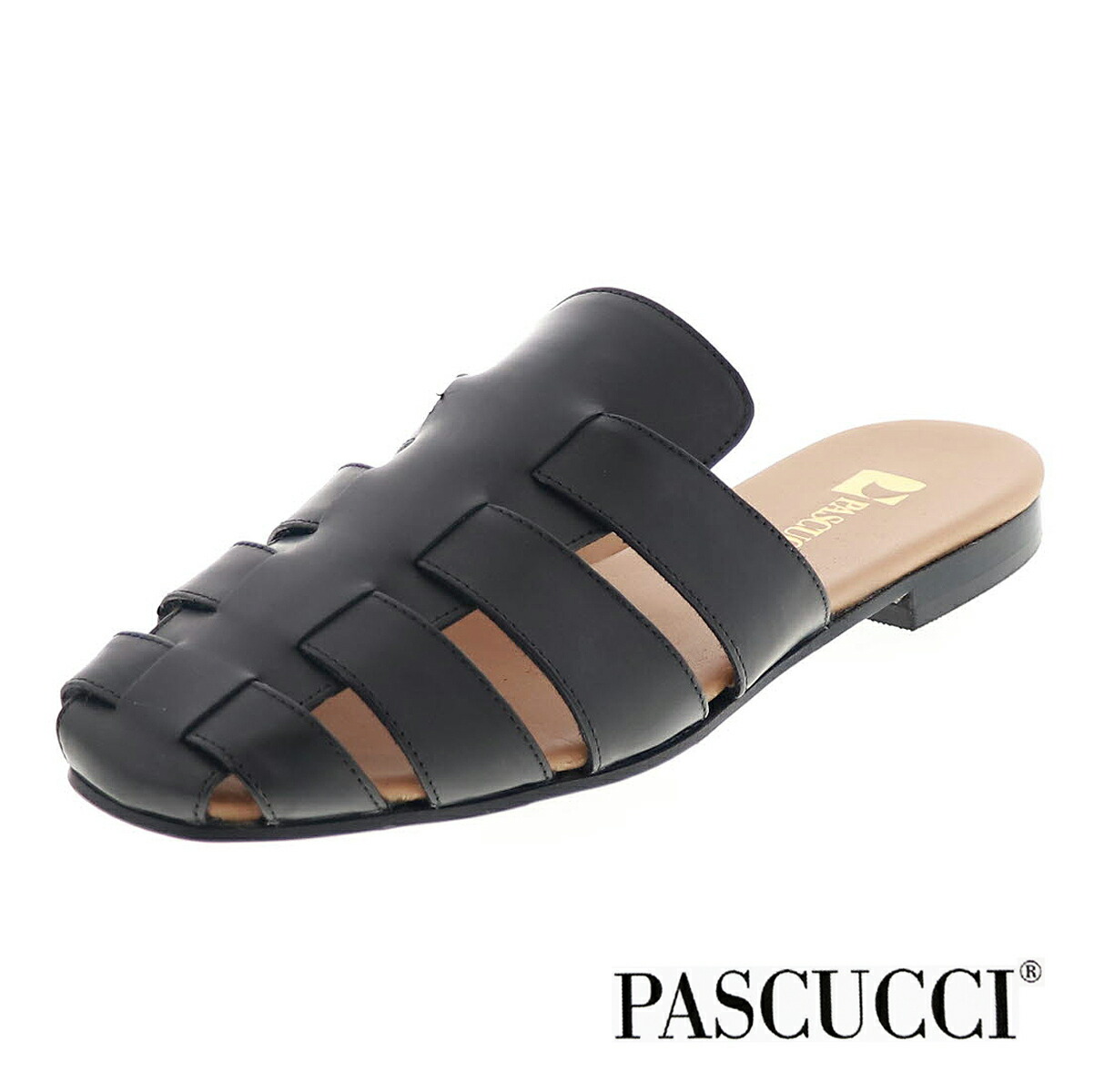 PASCUCCI パスクッチ グルカサンダル ミュール 7406 レディース サンダル レザー 歩きやすい 靴 フラットヒール イタリア製 ブラック 黒
