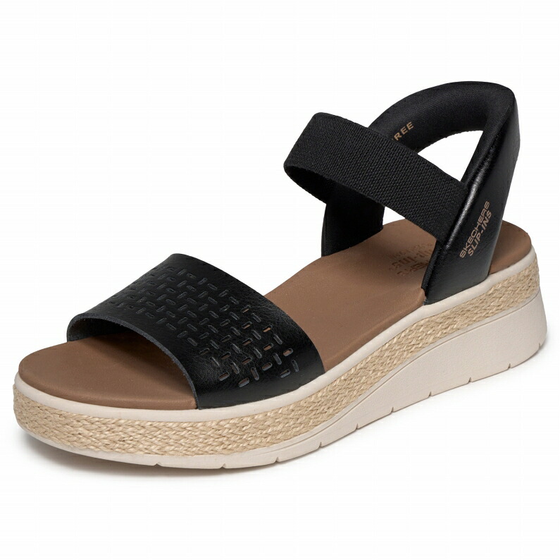 SKECHERS スケッチャーズ レディース サンダル スリップインズ ボブス サン レイ ステップ アサイド 114415 BLK ブラック 黒|靴のシューマート